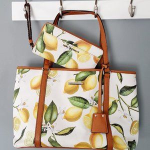 Dana Buchman Lemon Print Handbag and Wallet Matching Set